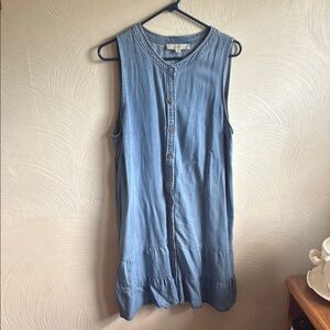LOFT Blue Buttoned Tank dress with Mandarin Collar large